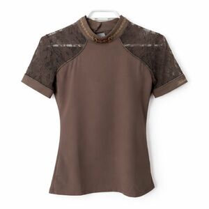Harrison Howard Equestrian Riding Shirt Lace Stretch Gold Bit Collar Sport Top